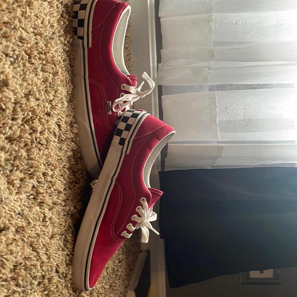 Red vans with checkered backside